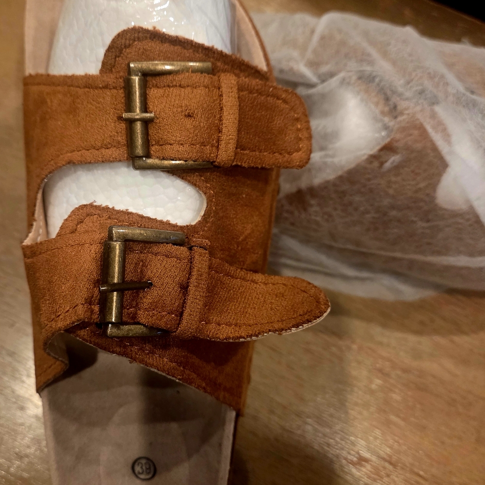 Brown Suede Buckle Sandals Size 8